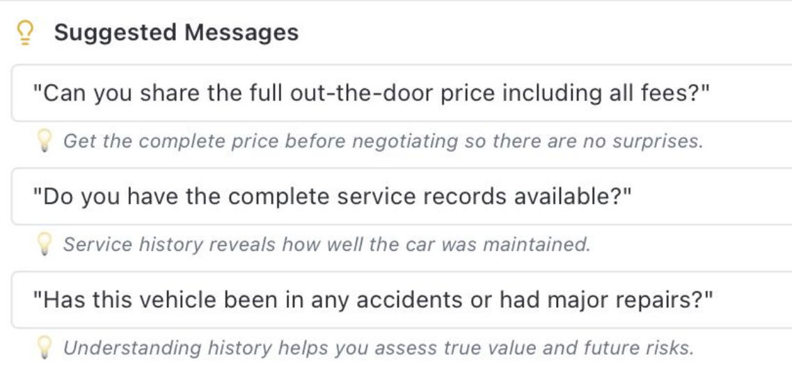 Suggested negotiation messages that a buyer can choose or edit.