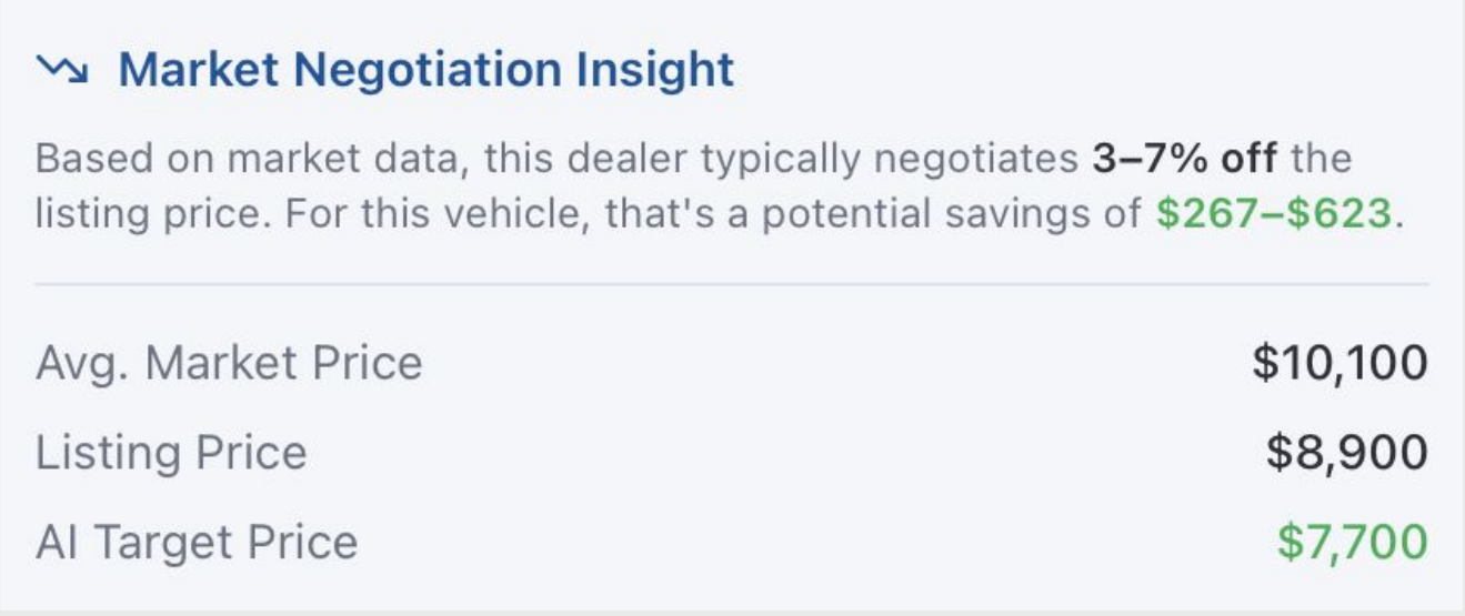 Prototype market-negotiation guidance showing example pricing context.