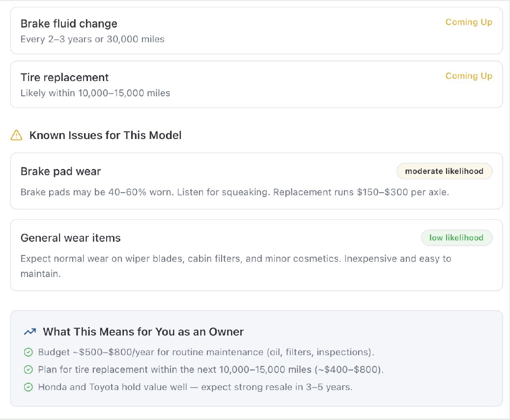 Conceptual AI mechanic view explaining maintenance, known issues, and ownership considerations.