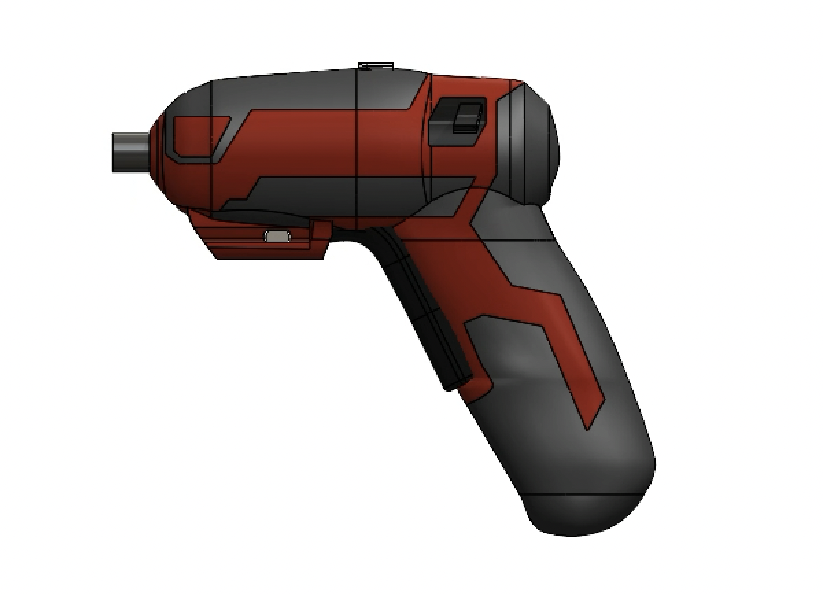 CAD rendering of the assembled screwdriver from the side.