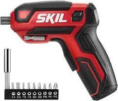 SKIL rechargeable screwdriver with included extension and screwdriver bits.