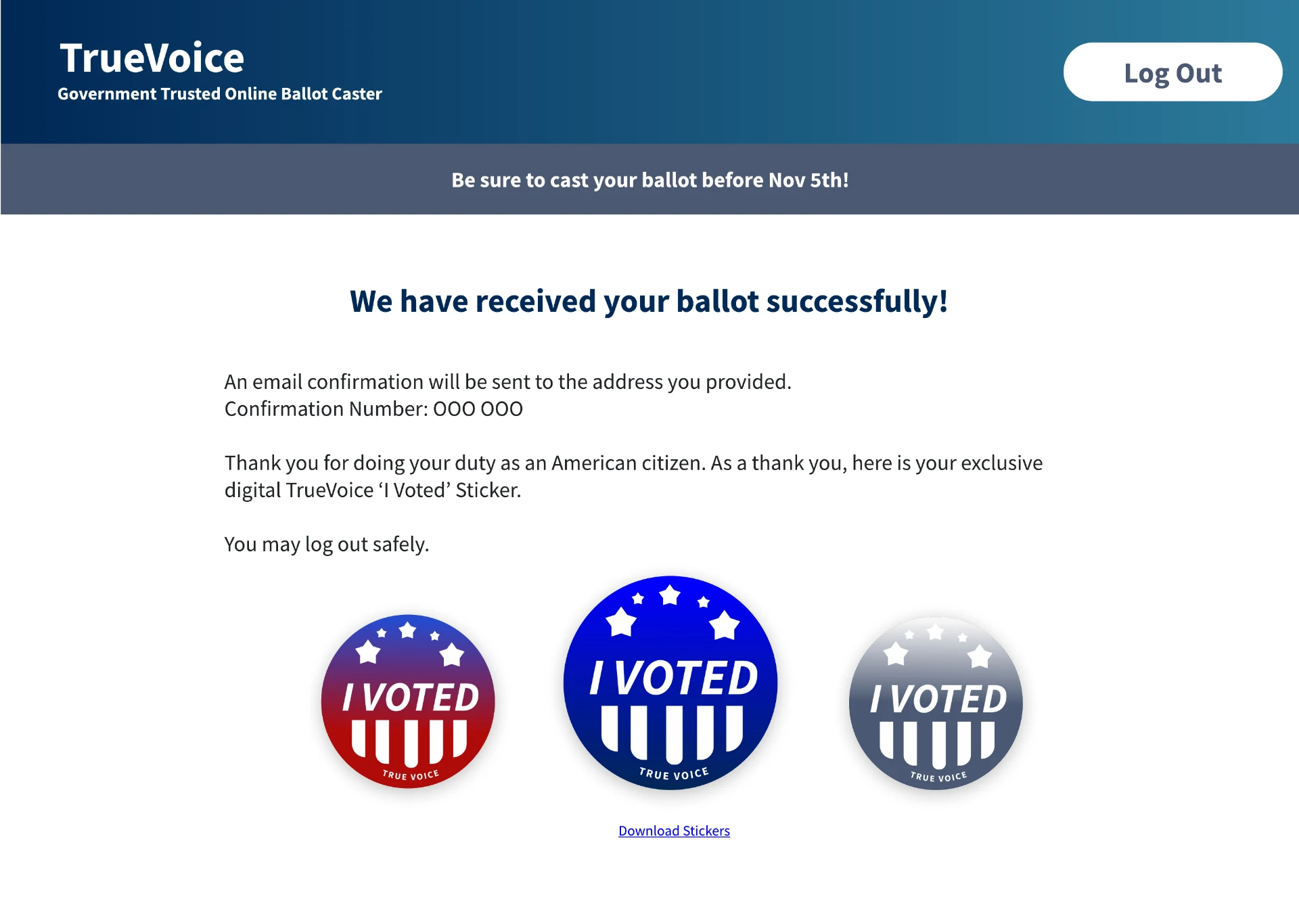 Final confirmation screen indicating that the prototype voting process has been completed.