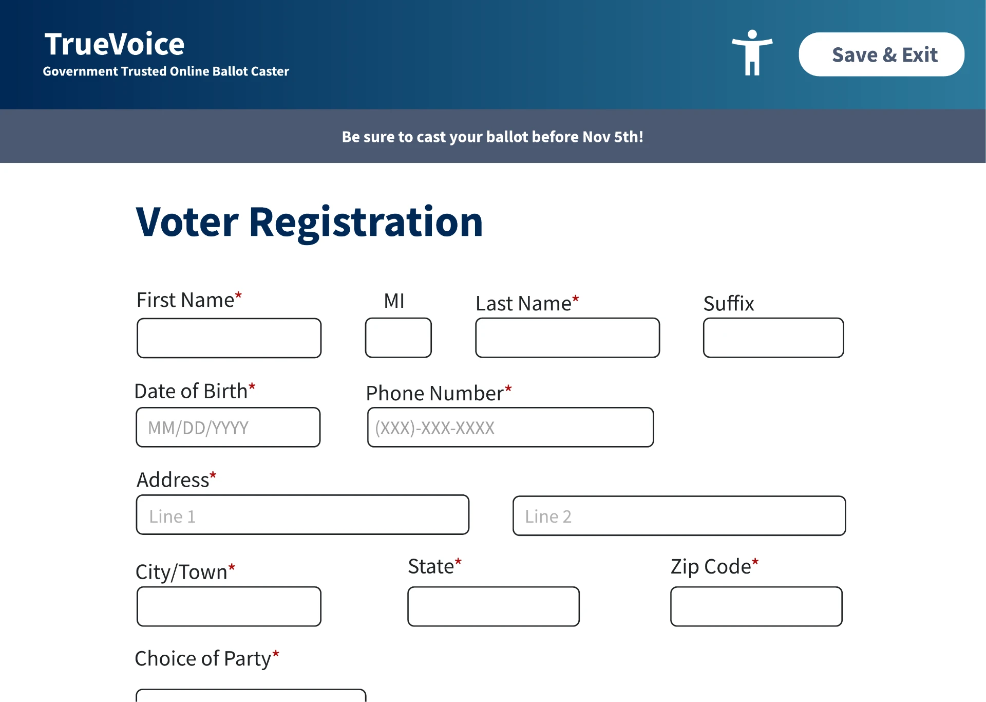 Final voter registration interface with organized personal-information fields.