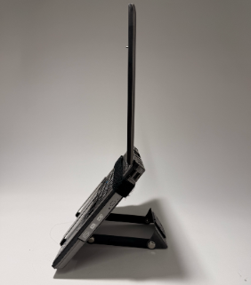 Side view of the completed wheelchair laptop mounting prototype