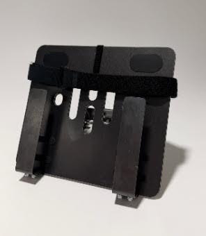 Close-up of the laptop retention strap and support system